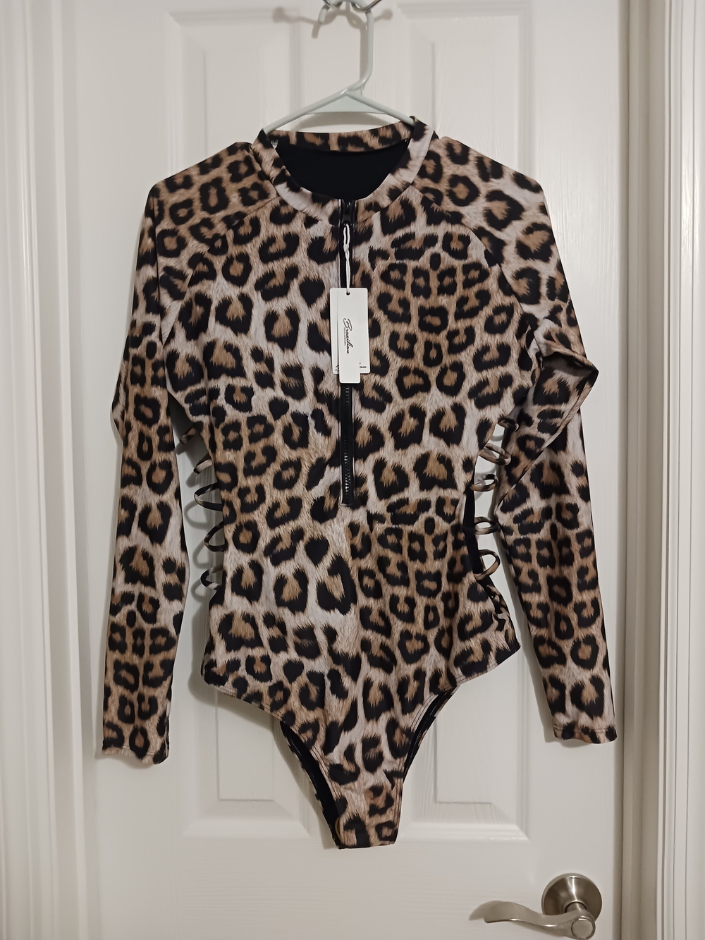 Leopard Print Long-Sleeve Zip Front Bodysuit Jacket